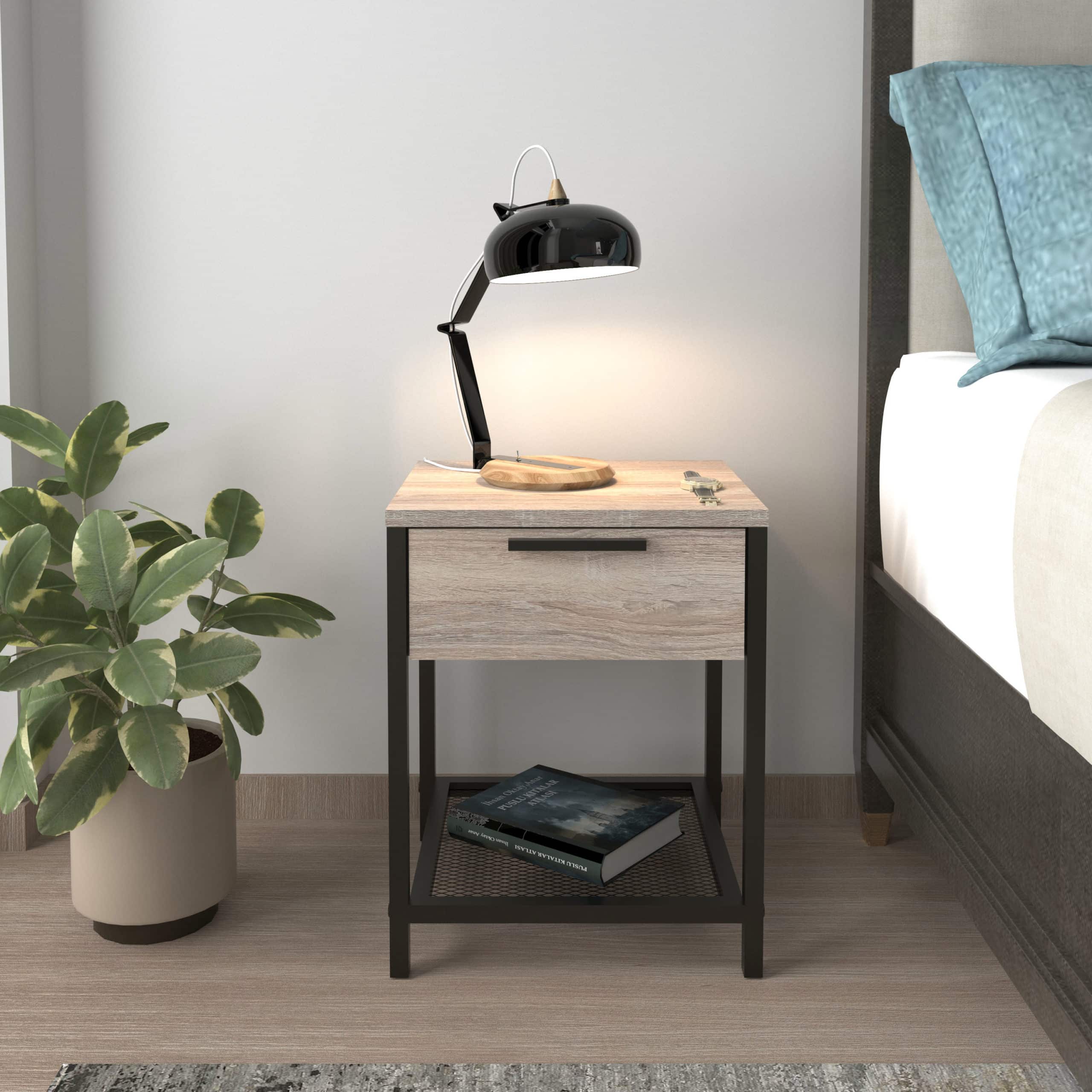 שידת צד מעוצבת עם מגירה ומדף רשת תחתון לאחסון דגם יהלי