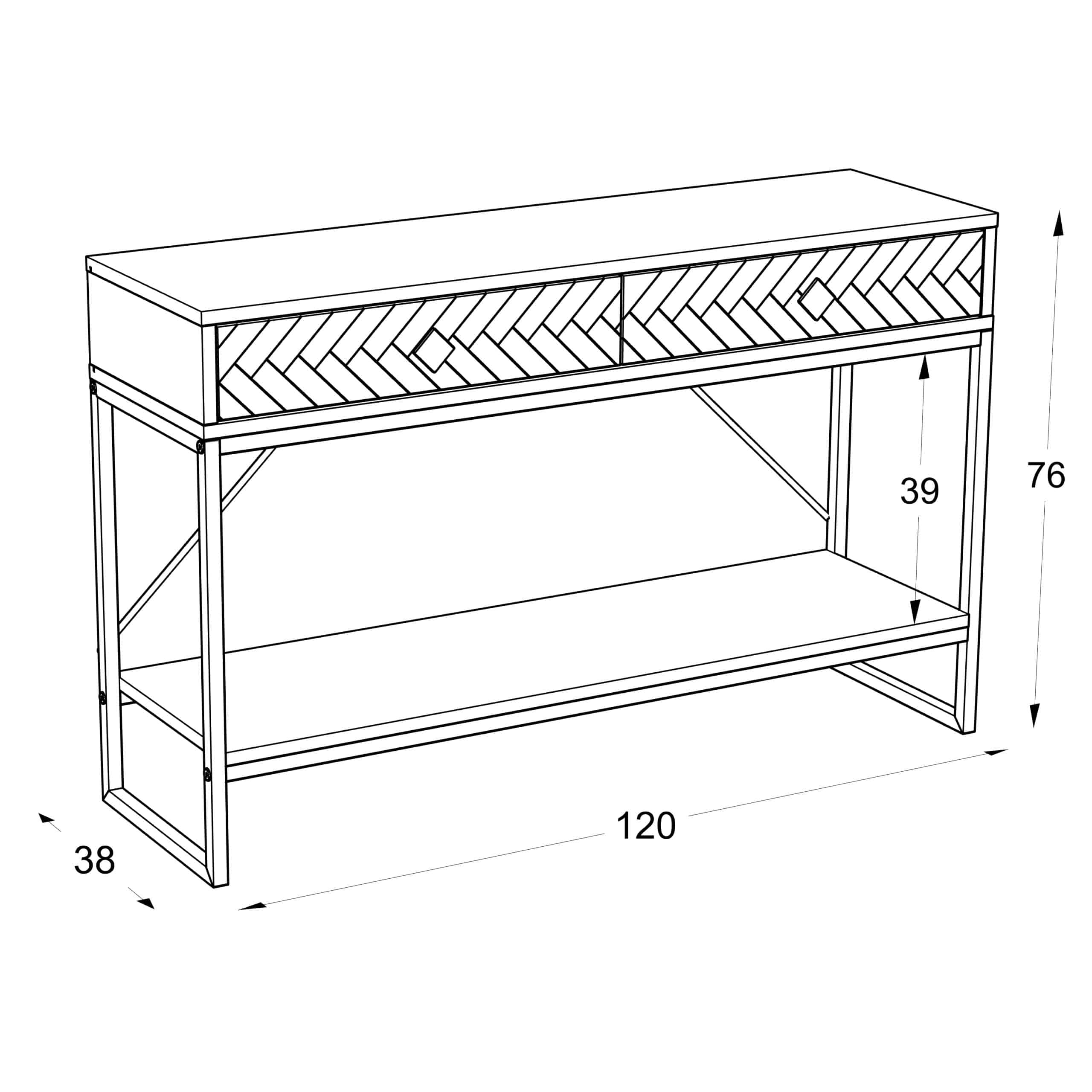 קונסולת כניסה למסדרון לבית מעוצבת עץ אלון ומתכת שחורה + 2 מגירות דגם לורן