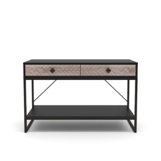 קונסולת כניסה למסדרון לבית מעוצבת עץ אלון ומתכת שחורה + 2 מגירות דגם לורן