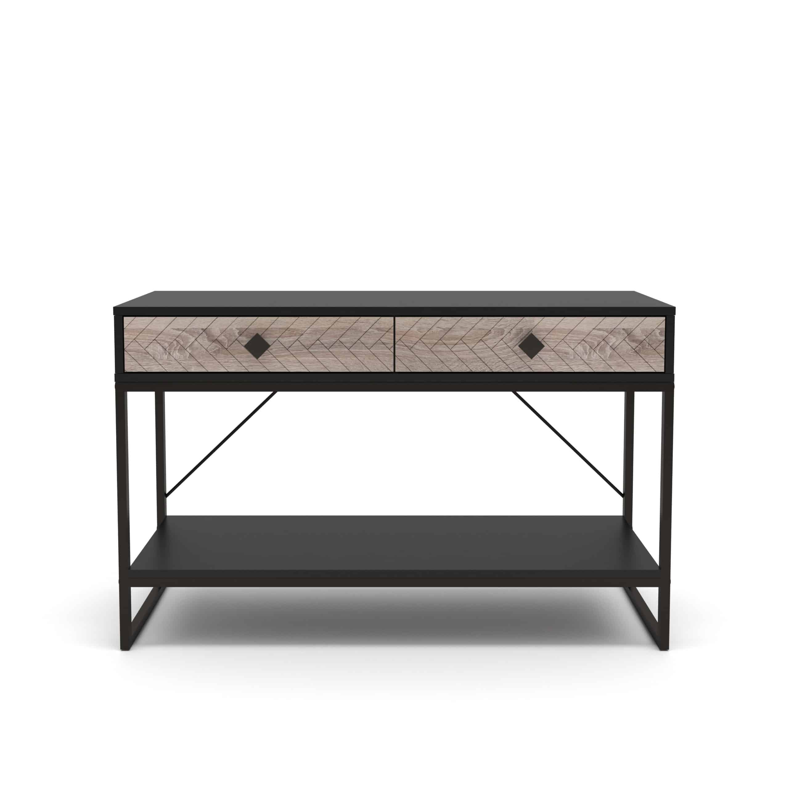 קונסולת כניסה למסדרון לבית מעוצבת עץ אלון ומתכת שחורה + 2 מגירות דגם לורן