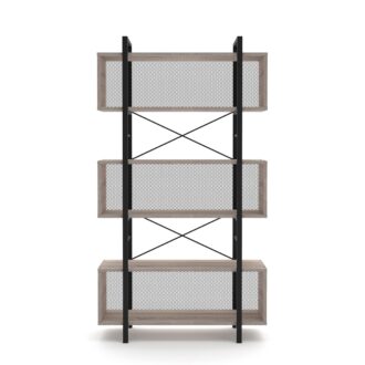 מעמד ספרייה 3 קומות מדפים משולב פרזול ורשת מתכת שחורה