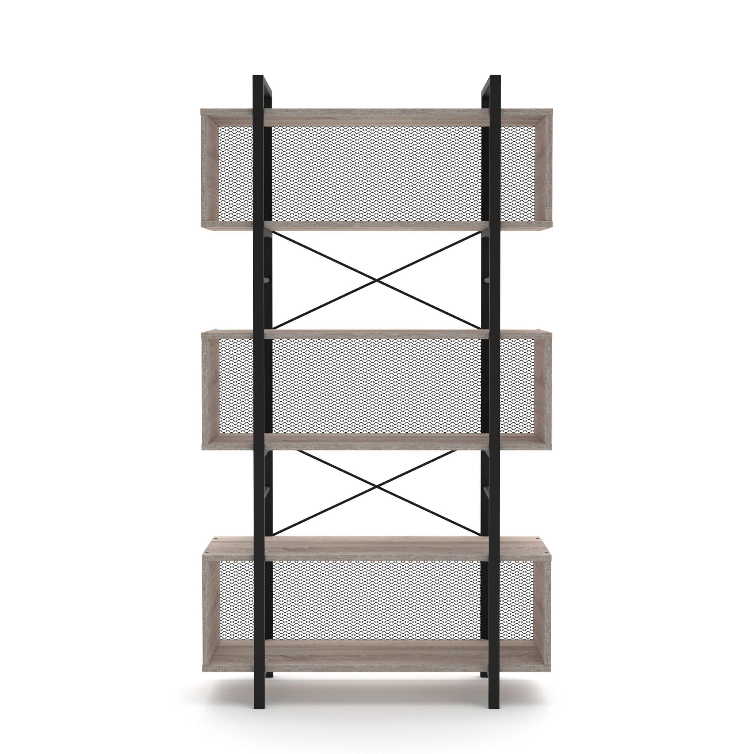 מעמד ספרייה 3 קומות מדפים משולב פרזול ורשת מתכת שחורה