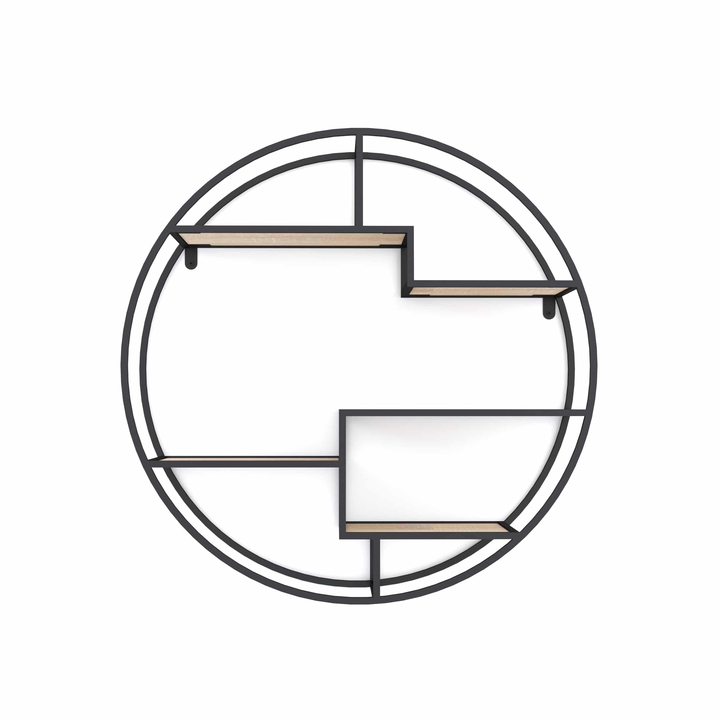 כוננית מדפים מעוצבת עיגול לקיר דגם שיר צבע שחור עם אלון