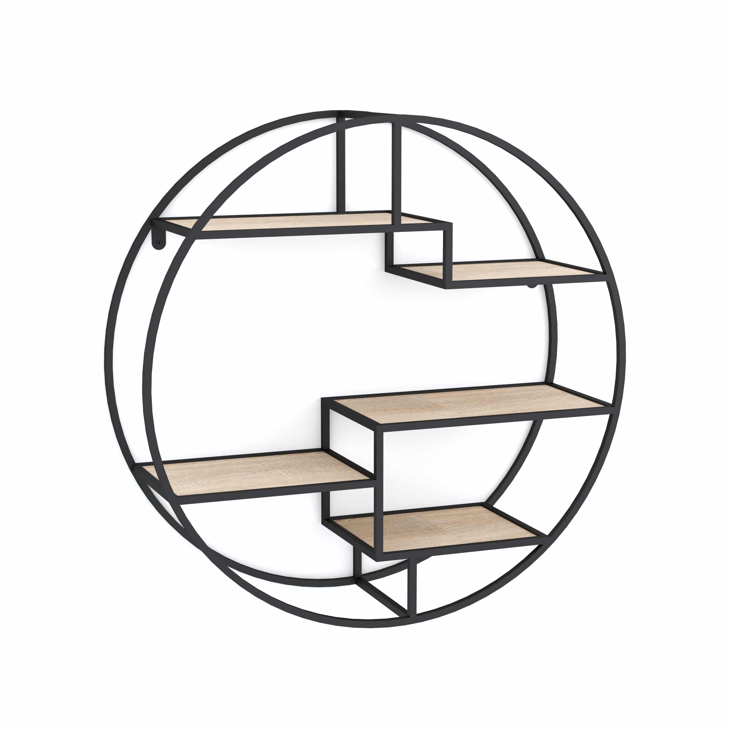 כוננית מדפים מעוצבת עיגול לקיר דגם שיר צבע שחור עם אלון