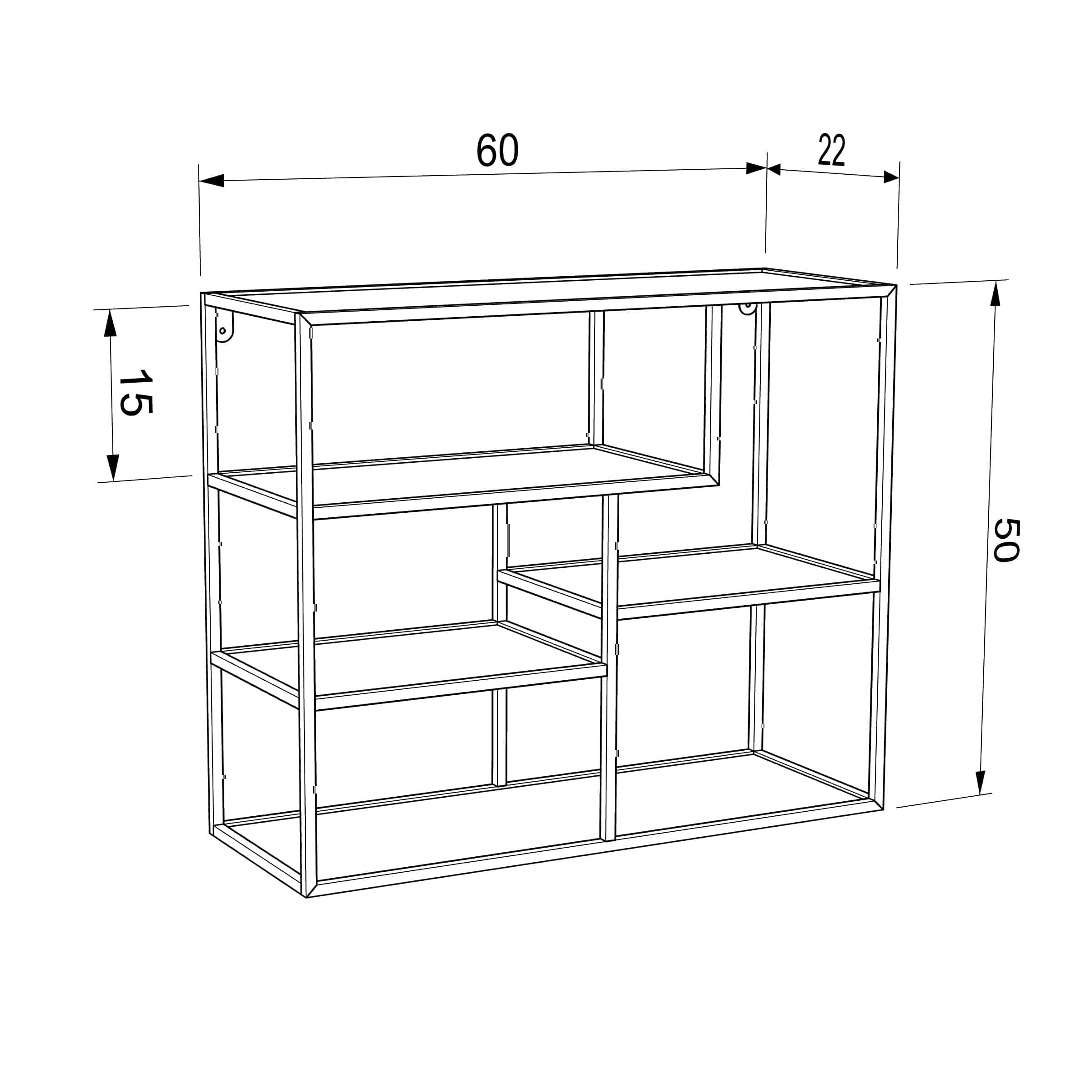 כוננית 5 מדפים מעוצבת מלבן לתליה על קיר דגם גיא צבע שחור עם אלון