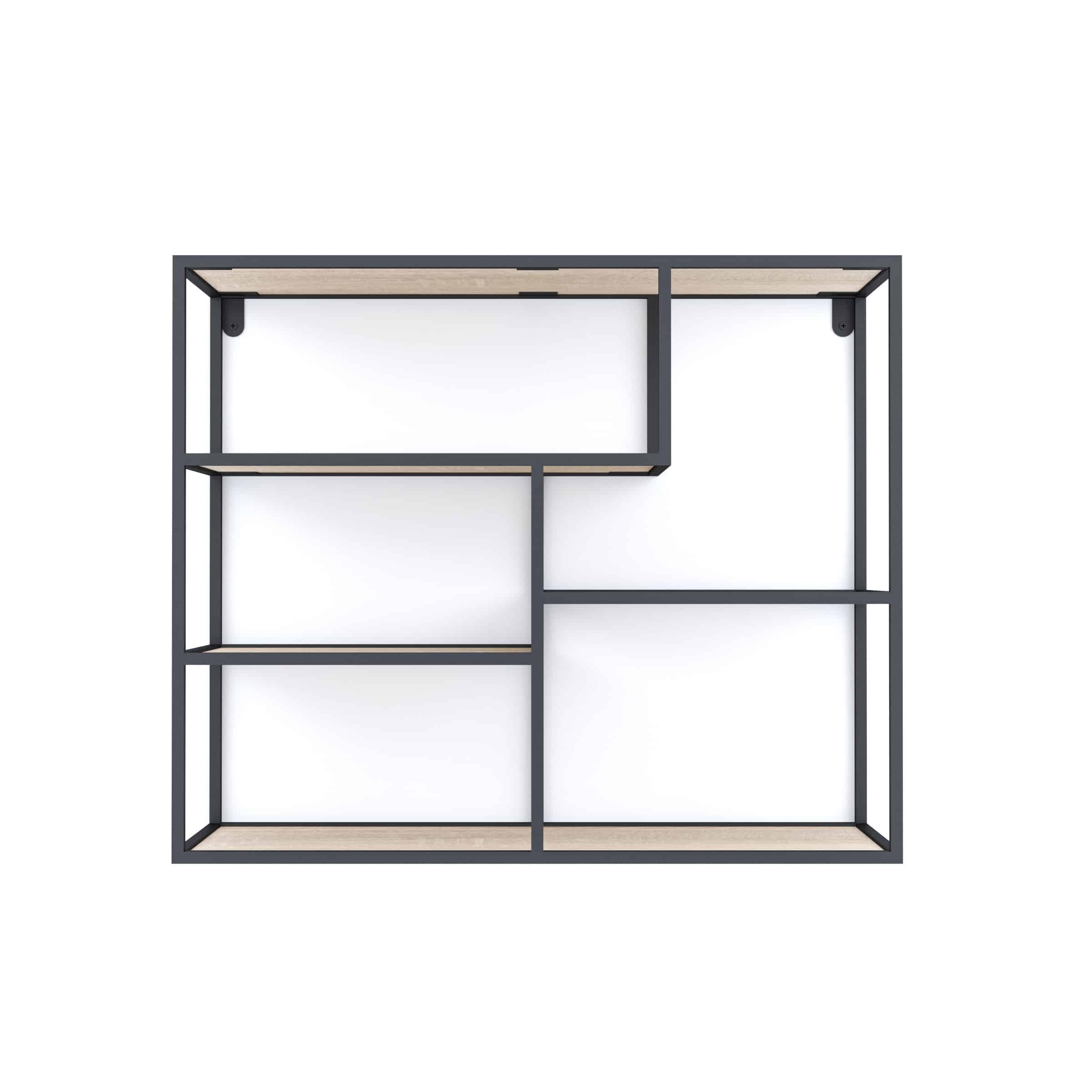 כוננית 5 מדפים מעוצבת מלבן לתליה על קיר דגם גיא צבע שחור עם אלון