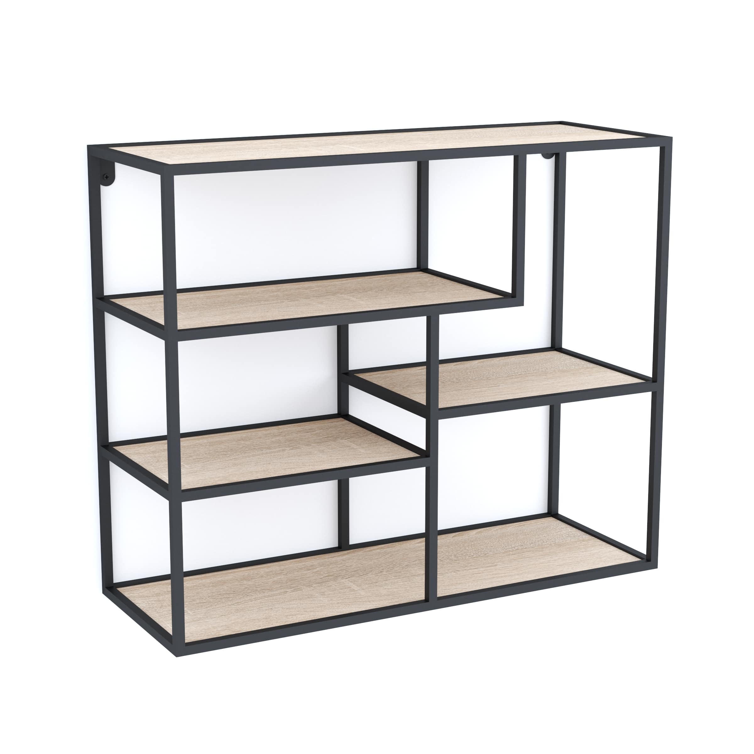 כוננית 5 מדפים מעוצבת מלבן לתליה על קיר דגם גיא צבע שחור עם אלון