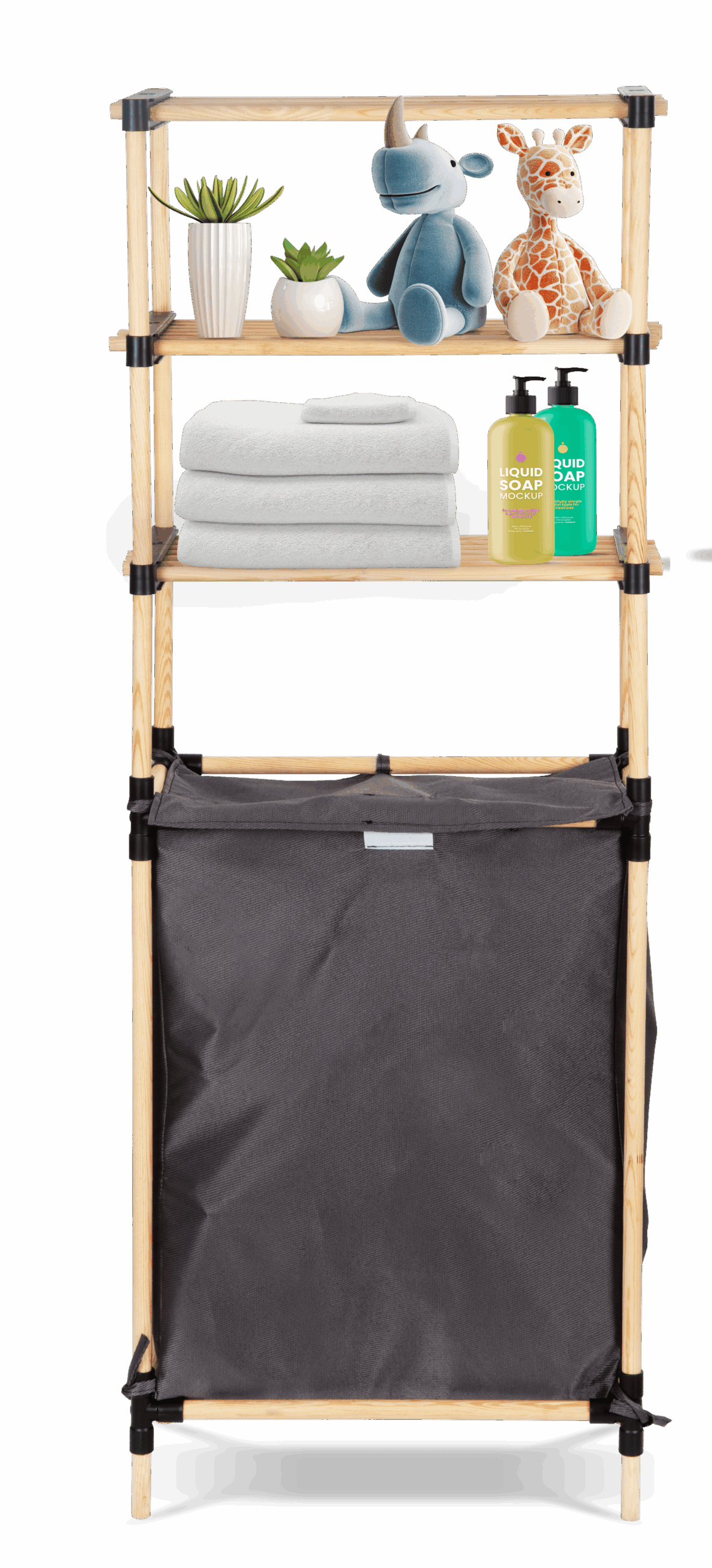 יחידת 3 מדפים מודולרים עם סל כביסה דגם 141x56x28 SEOWOOD