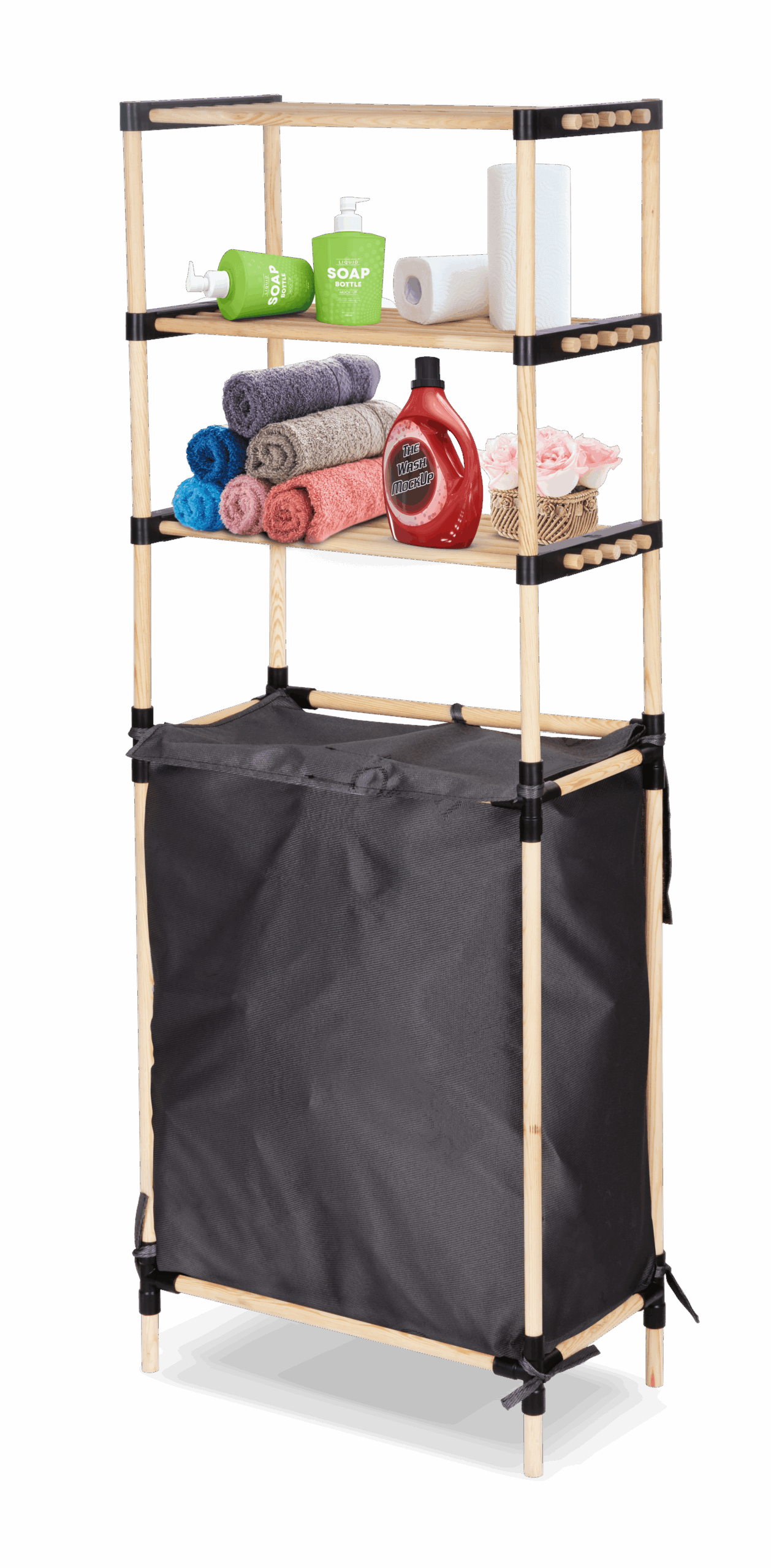 יחידת 3 מדפים מודולרים עם סל כביסה דגם 141x56x28 SEOWOOD