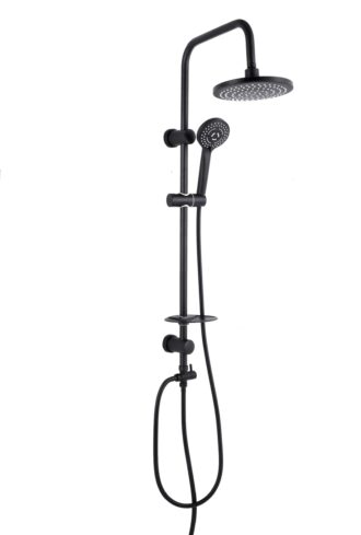 סט מערכת רחצה למקלחת משולבת ראש גשם עם מזלף + צינור, מוט מתכוונן עם בורר מצבים וסבוניה. דגם SUPER MAXIMO BLACK סופר מקסימו צבע שחור