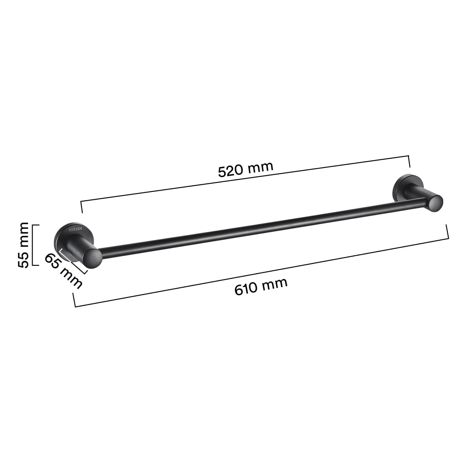 מתלה מגבת מנירוסטה למקלחת 61*6.5 ס"מ - שחור