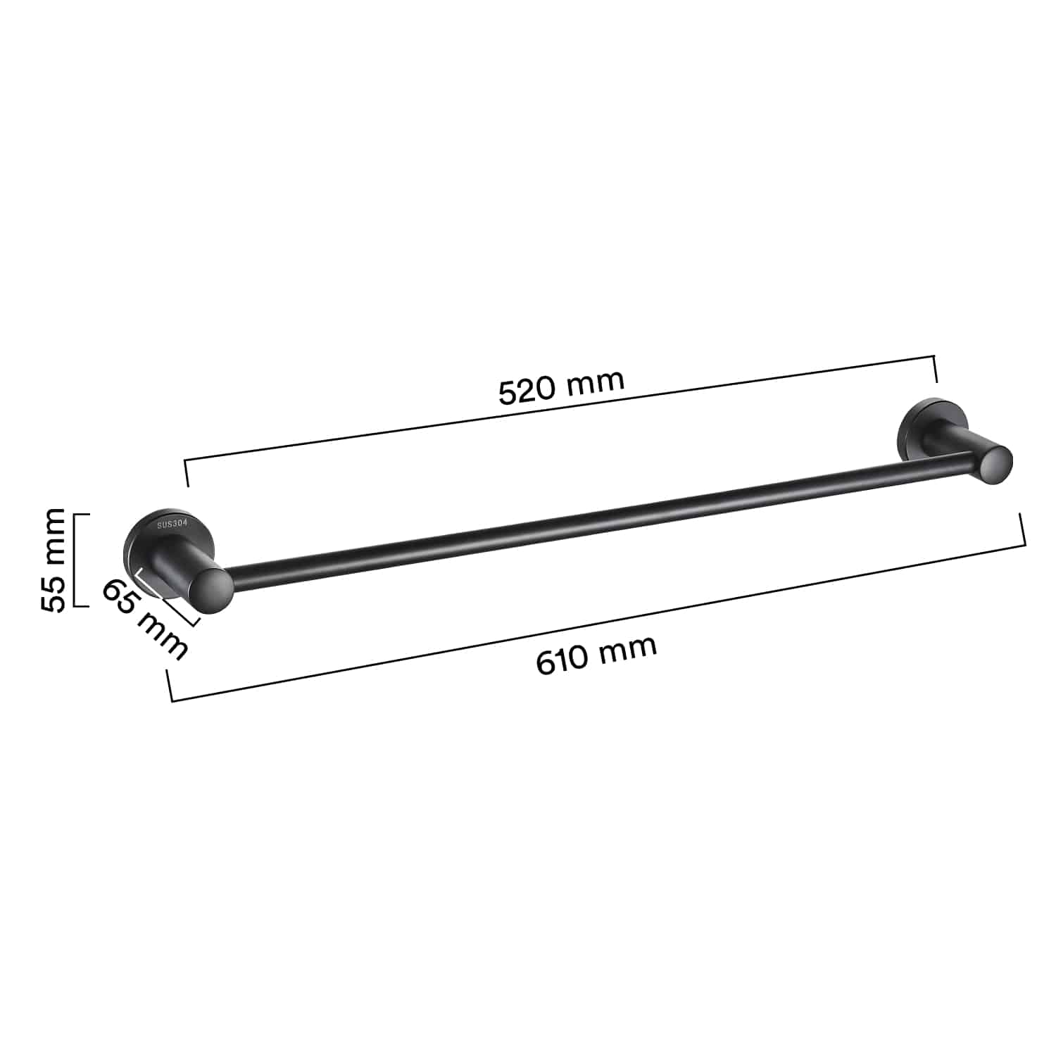 מתלה מגבת מנירוסטה למקלחת 61*6.5 ס"מ - שחור