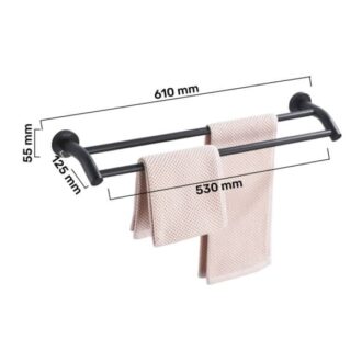 מתלה מגבת כפול מנירוסטה למקלחת - שחור