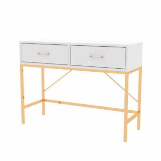 קונסולת כניסה למסדרון לבית מעוצבת עץ ומתכת בציפוי זהב ולבן + 2 מגירות דגם ליהי