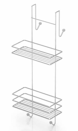 מדף רשת 2 קומות מדפים עם 4 ווים לתליה על מקלחון