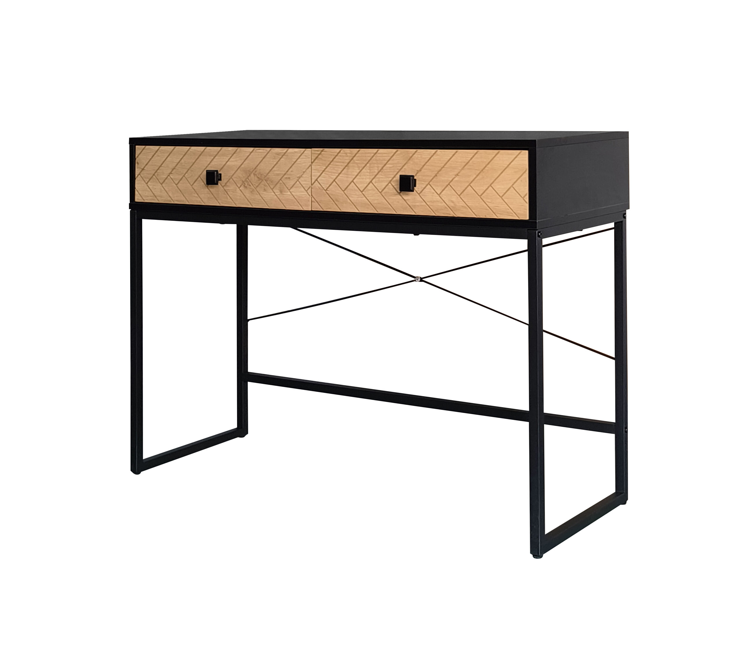 קונסולת כניסה למסדרון לבית מעוצבת עץ אלון מעושן ומתכת שחורה דגם שרית