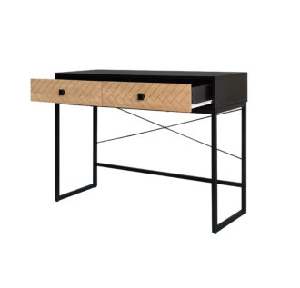 קונסולת כניסה למסדרון לבית מעוצבת עץ אלון מעושן ומתכת שחורה דגם שרית