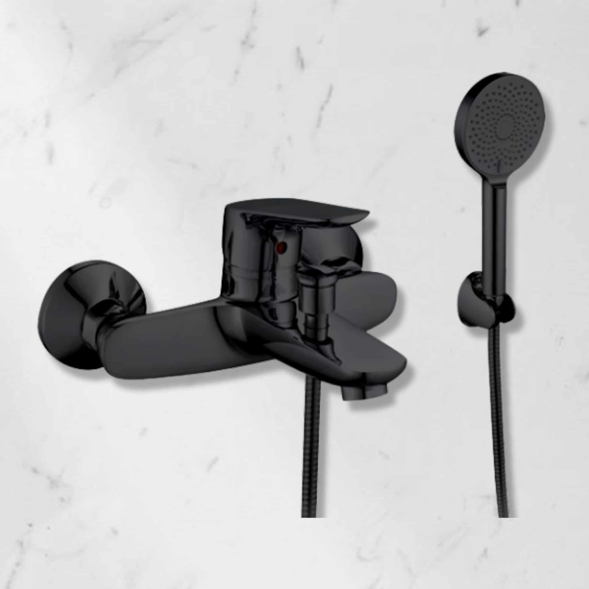 סוללה אמבטיה עם מזלף יד + צינור 1.5 מ' + תפס למזלף - שחור