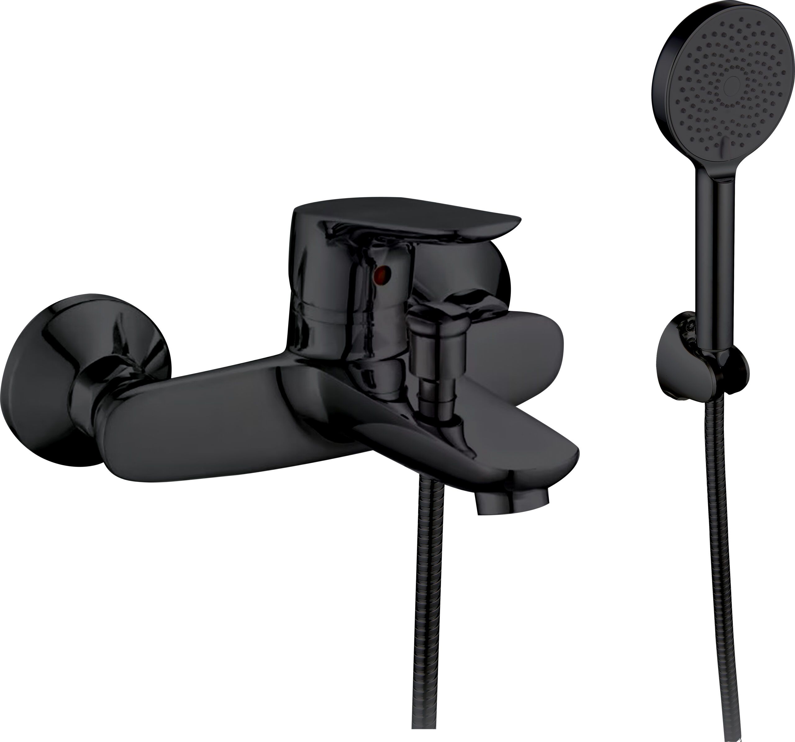 סוללה אמבטיה עם מזלף יד + צינור 1.5 מ' + תפס למזלף - שחור