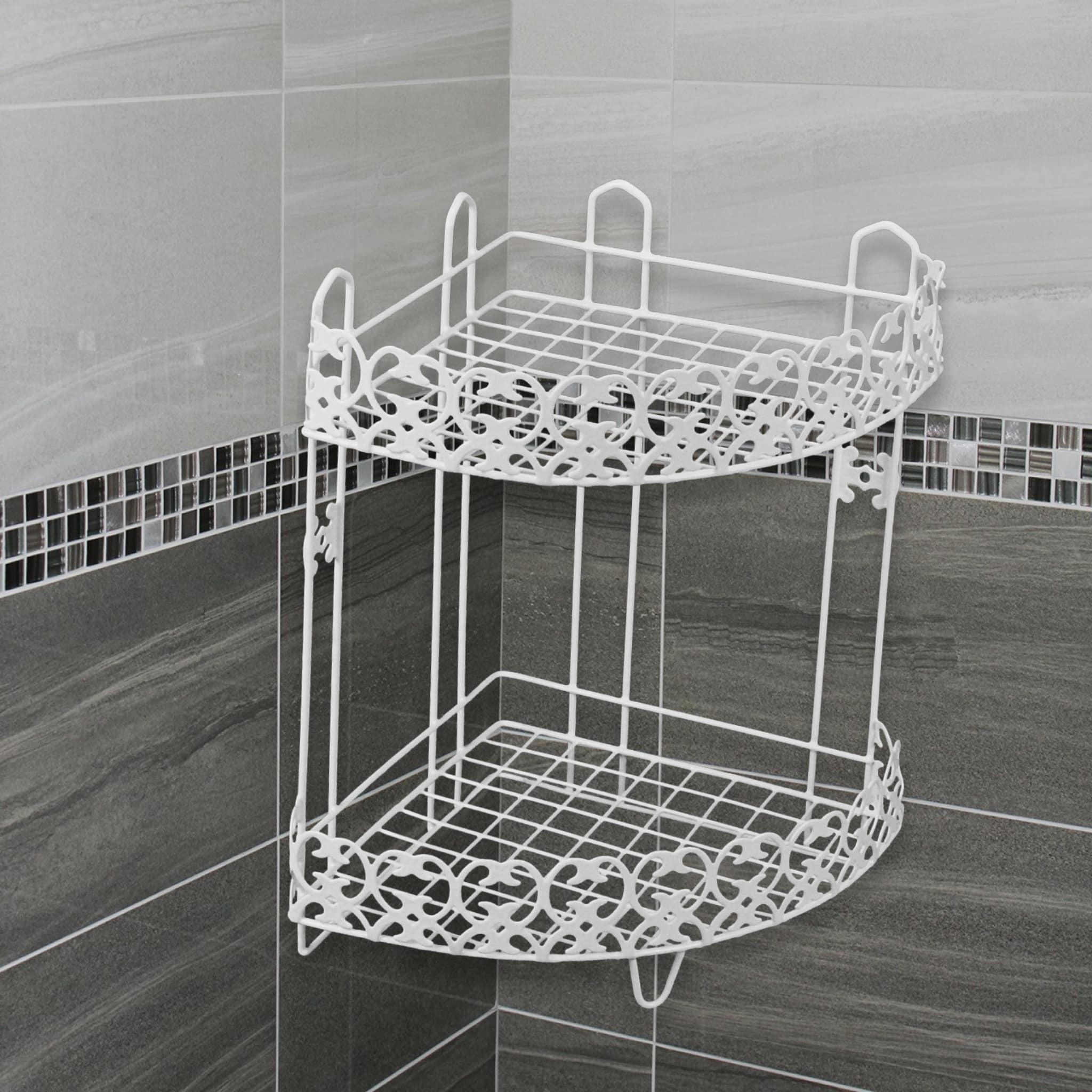 מדף רשת 2 קומות מדפים לתליה לאמבטיה 2 - כרום