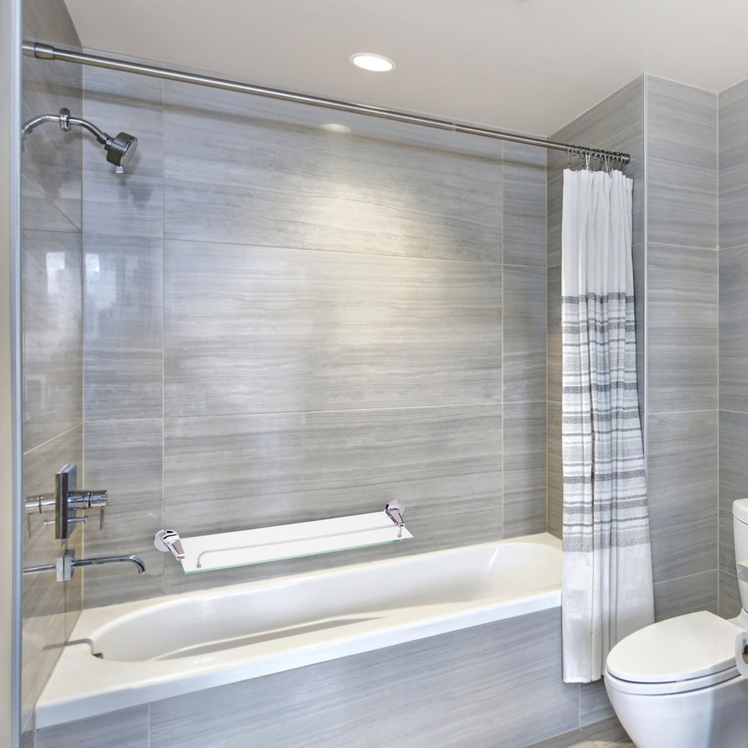 מדף זכוכית עם מעקה למקלחת - 60 ס"מ - סדרת פופולאר