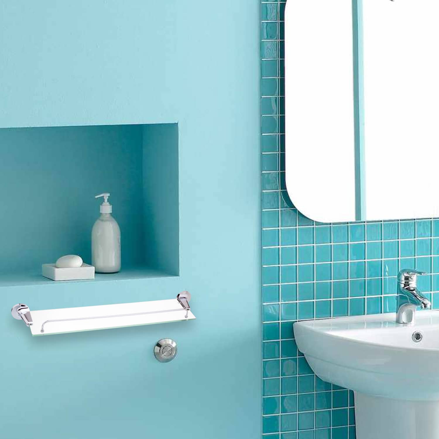 מדף זכוכית עם מעקה למקלחת - 60 ס"מ - סדרת פופולאר