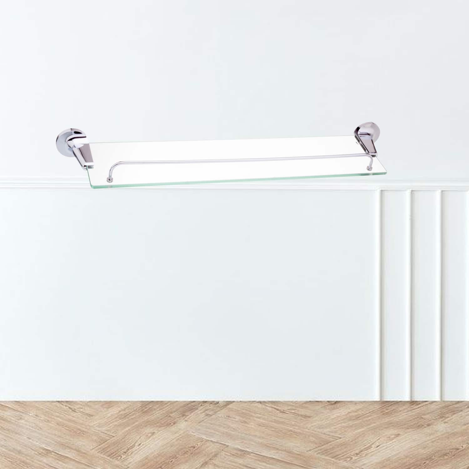 מדף זכוכית עם מעקה למקלחת - 60 ס"מ - סדרת פופולאר