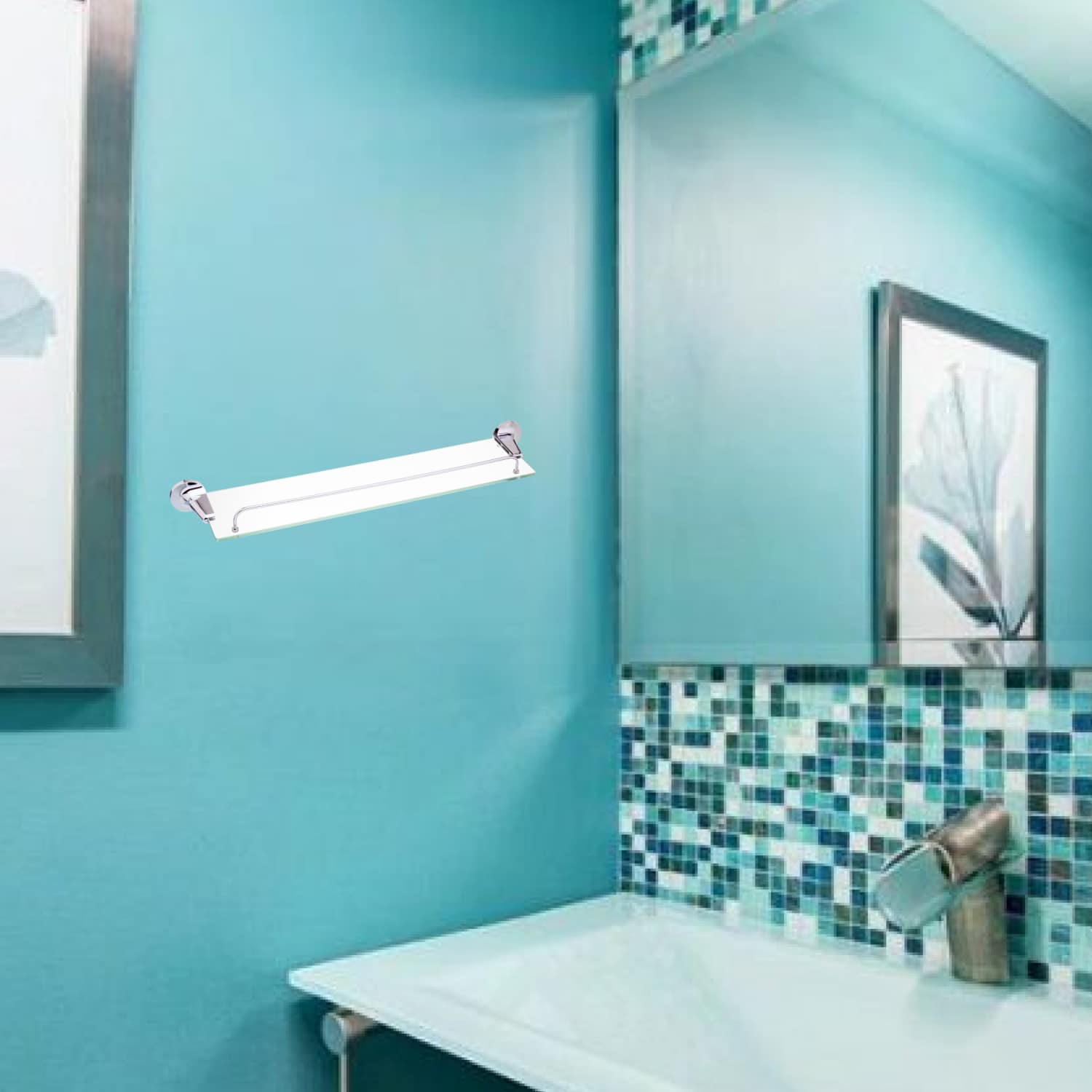 מדף זכוכית עם מעקה למקלחת - 60 ס"מ - סדרת פופולאר