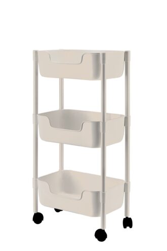 עגלת אחסון שלוש קומות עם גלגלים - לבן