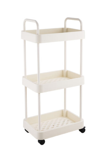 עגלת אחסון שלוש קומות עם גלגלים לבן מדף נמוך