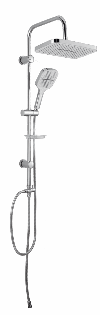 סט מערכת רחצה למקלחת משולבת ראש גשם עם מזלף + צינור, מוט מתכוונן עם בורר מצבים וסבוניה. דגם לוקה