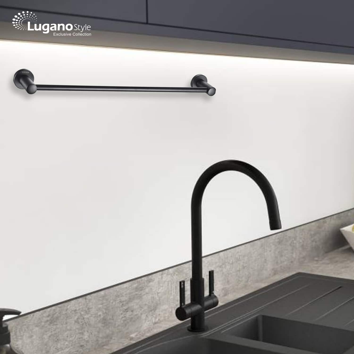 מתלה מגבת מנירוסטה למקלחת 61*6.5 ס"מ - שחור