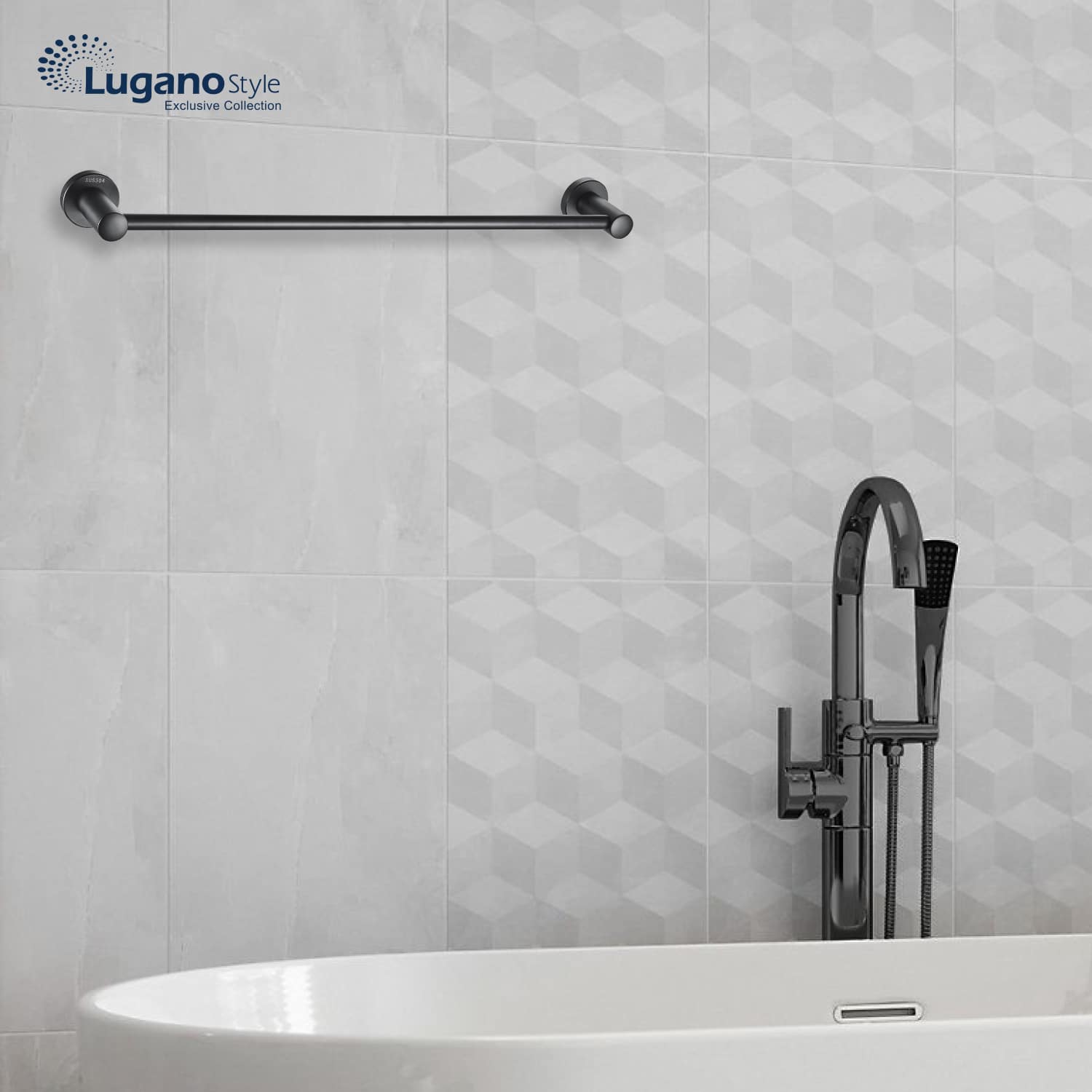 מתלה מגבת מנירוסטה למקלחת 61*6.5 ס"מ - שחור