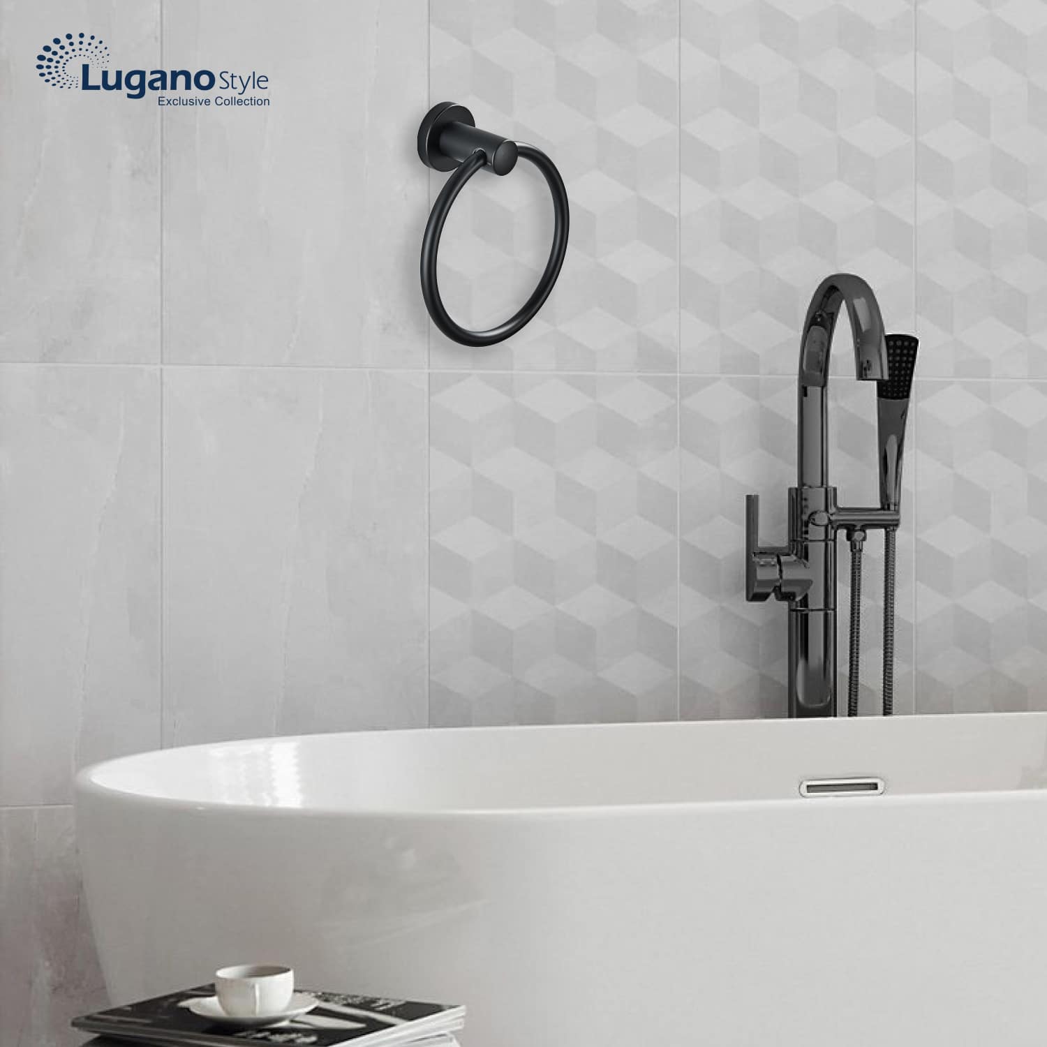 מתלה מגבות עגול טבעת - שחור מנירוסטה