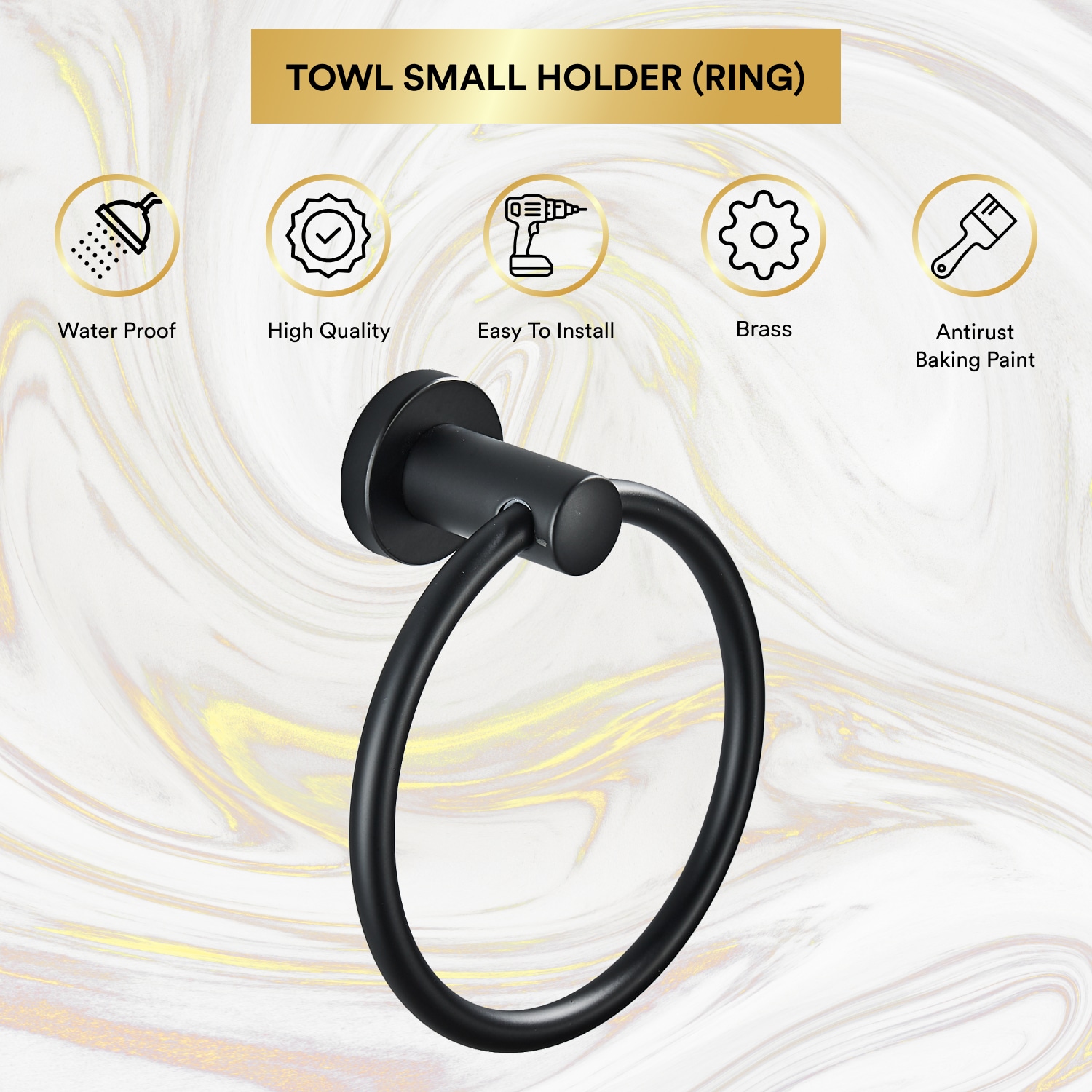 מתלה מגבות עגול טבעת - שחור מנירוסטה