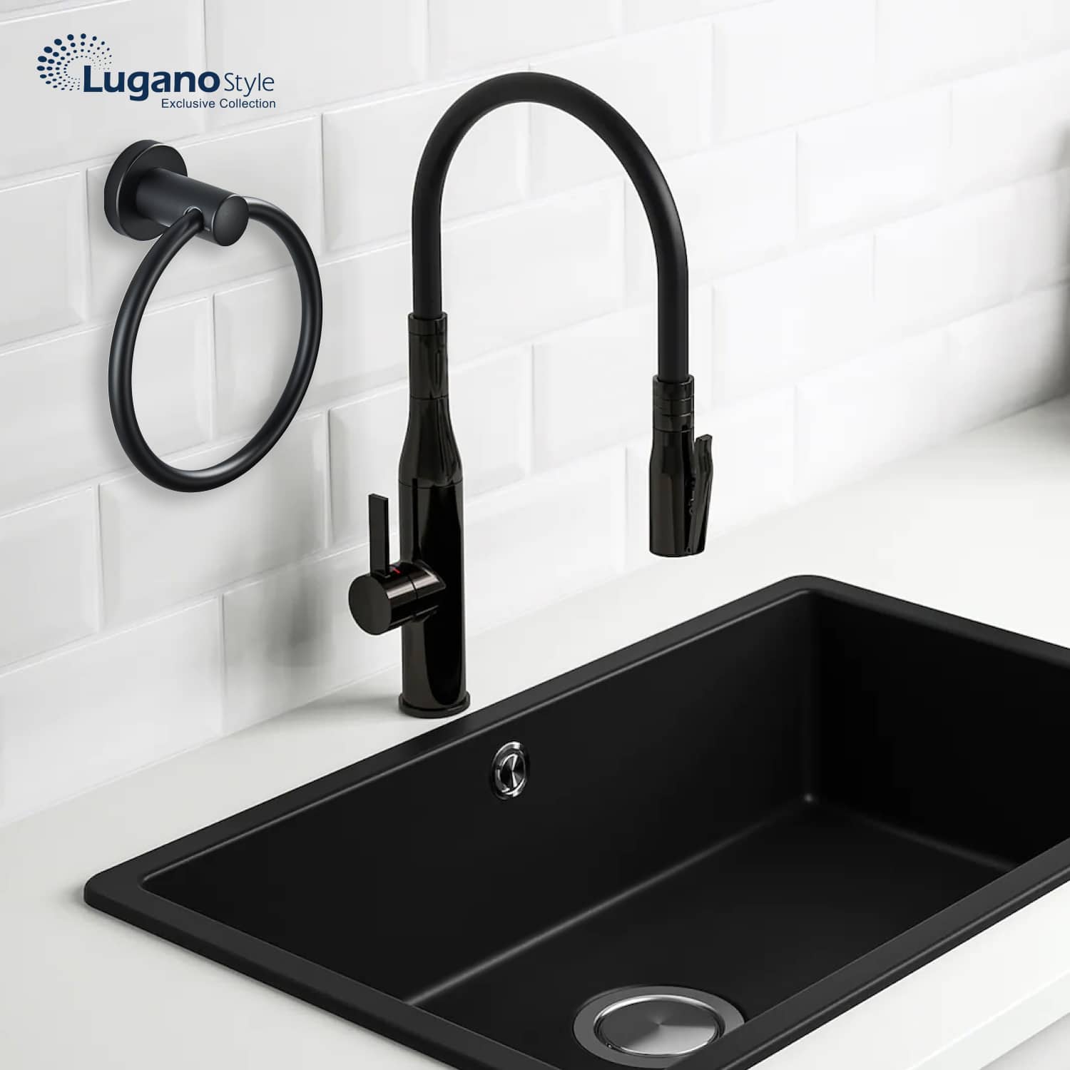 מתלה מגבות עגול טבעת - שחור מנירוסטה