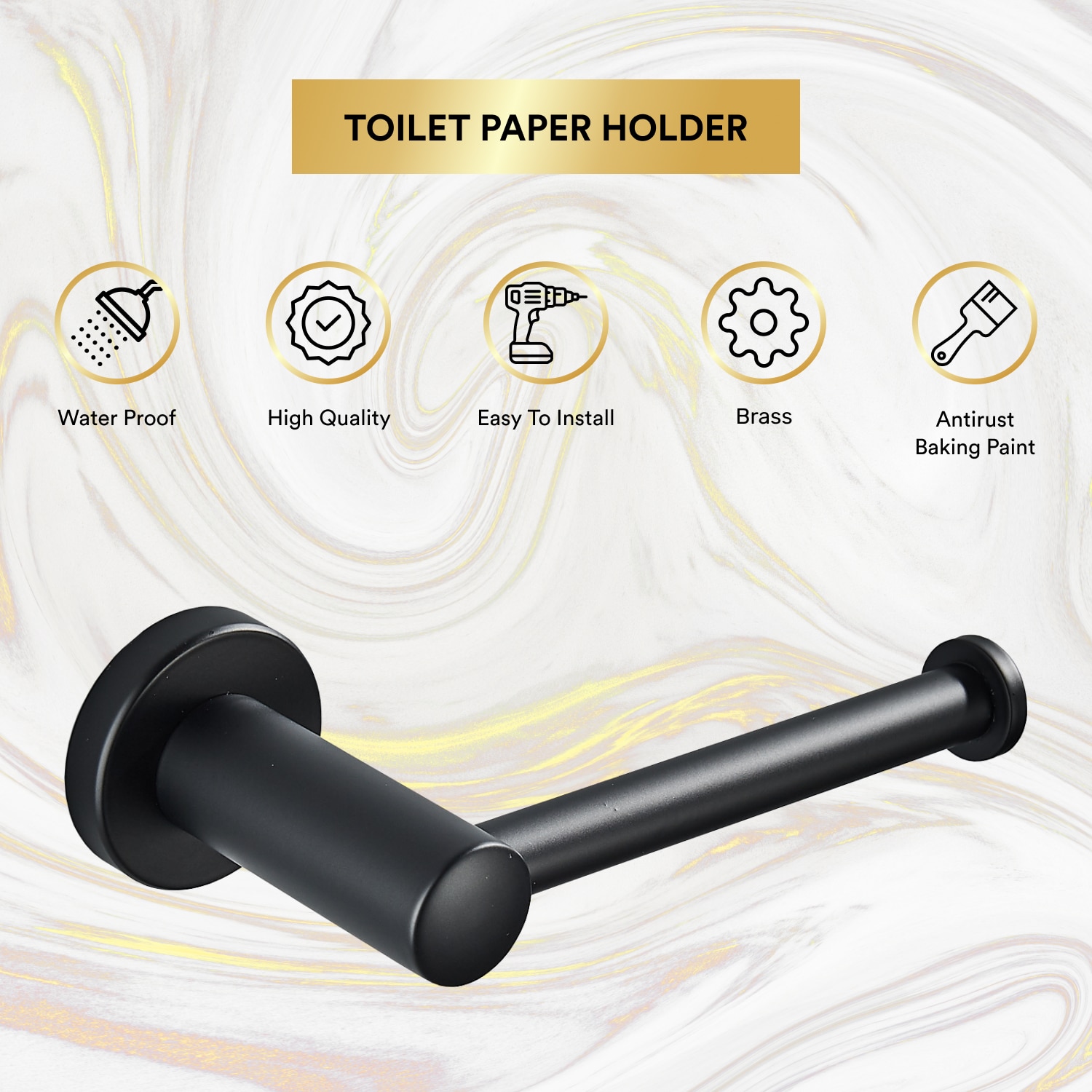 מחזיק נייר טואלט לשירותים נירוסטה שחור