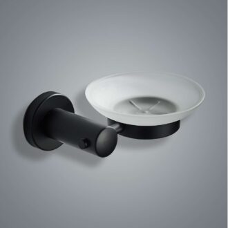 סבוניה מנירוסטה לתליה עם קערת זכוכית לסבון מוצק - שחור