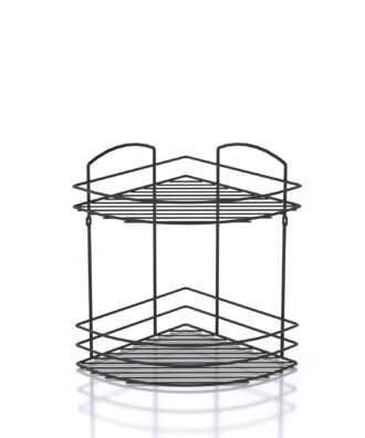 מדף רשת פינתי 2 קומות - כרום שחור