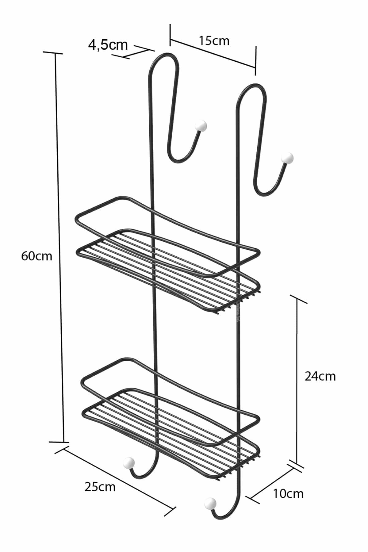 מדף רשת 2 קומות מדפים לתלייה על המקלחון - כרום שחור