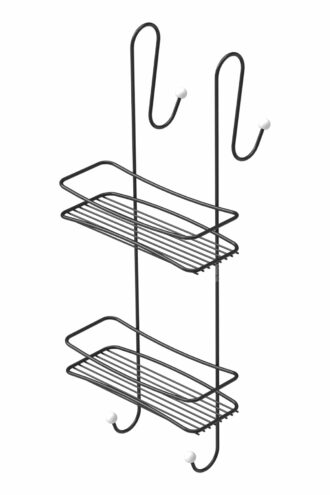 מדף רשת 2 קומות מדפים לתלייה על המקלחון - כרום שחור