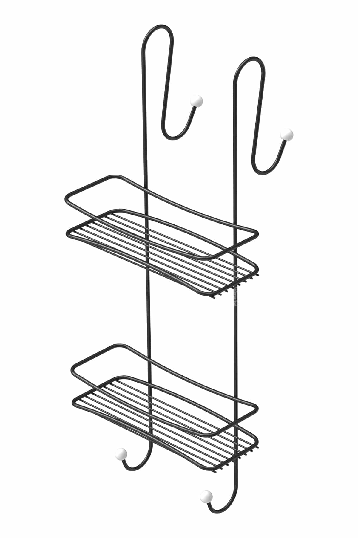 מדף רשת 2 קומות מדפים לתלייה על המקלחון - כרום שחור