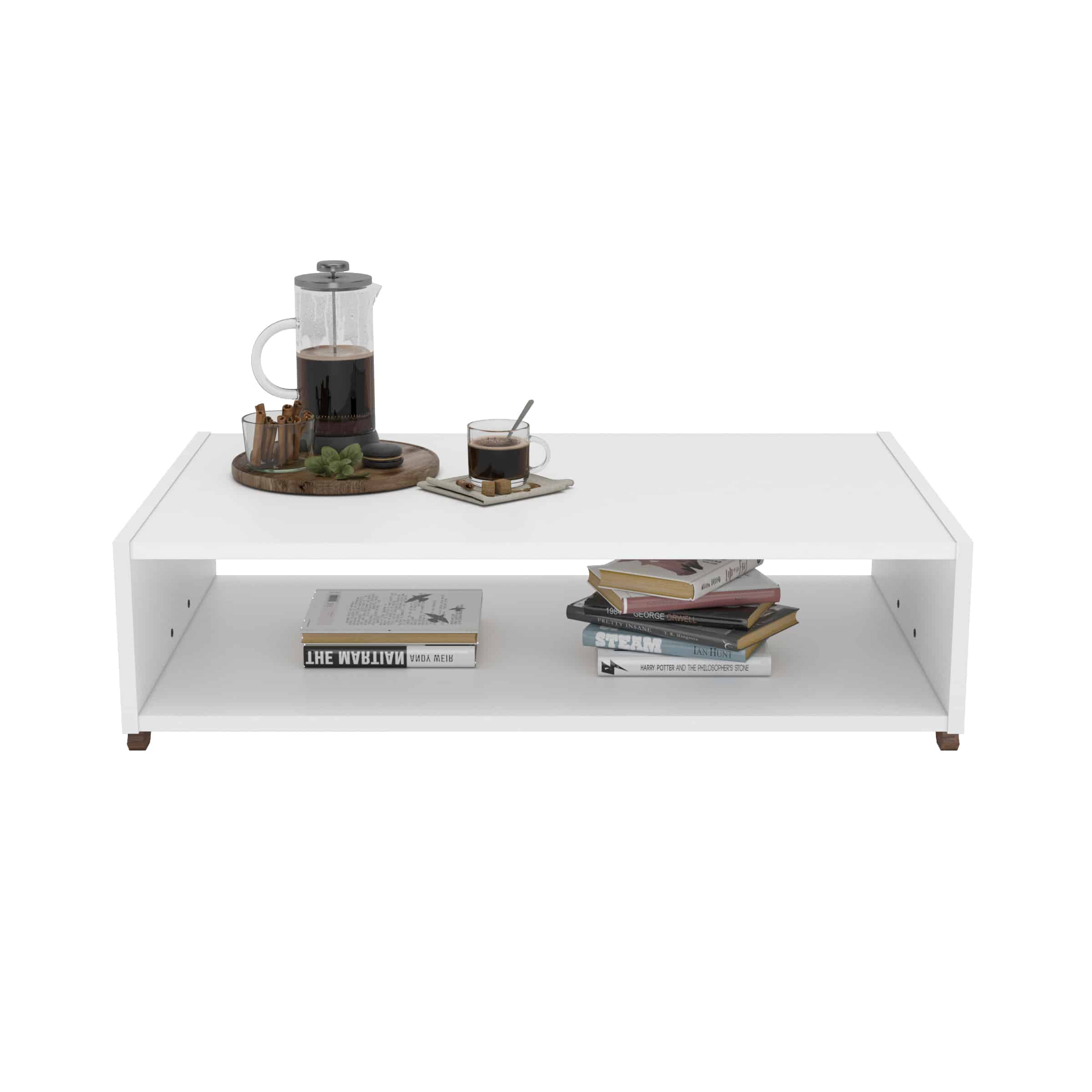 שולחן סלון עם רגלי X גוון אגוז לבן