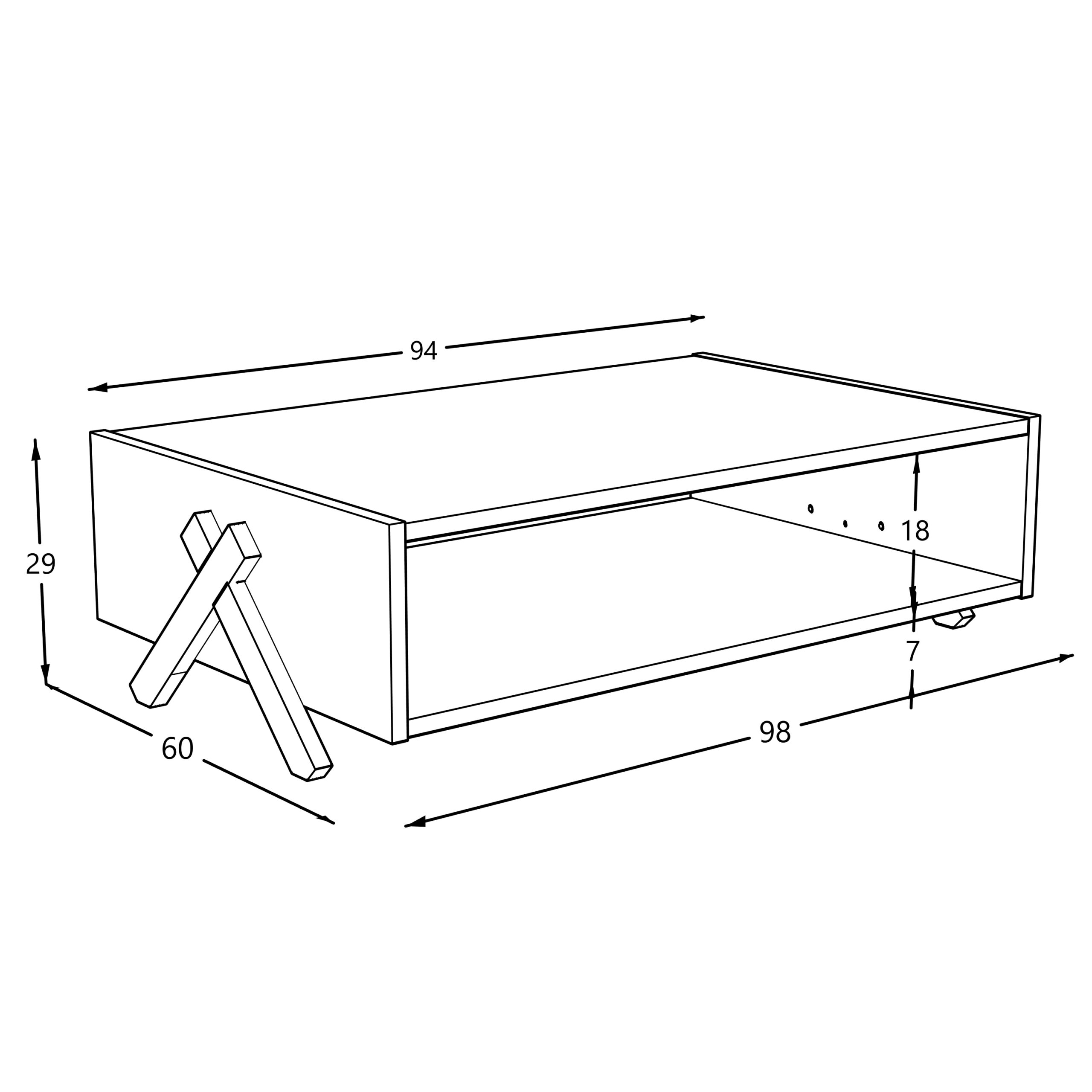 שולחן סלון עם רגלי X גוון אגוז לבן