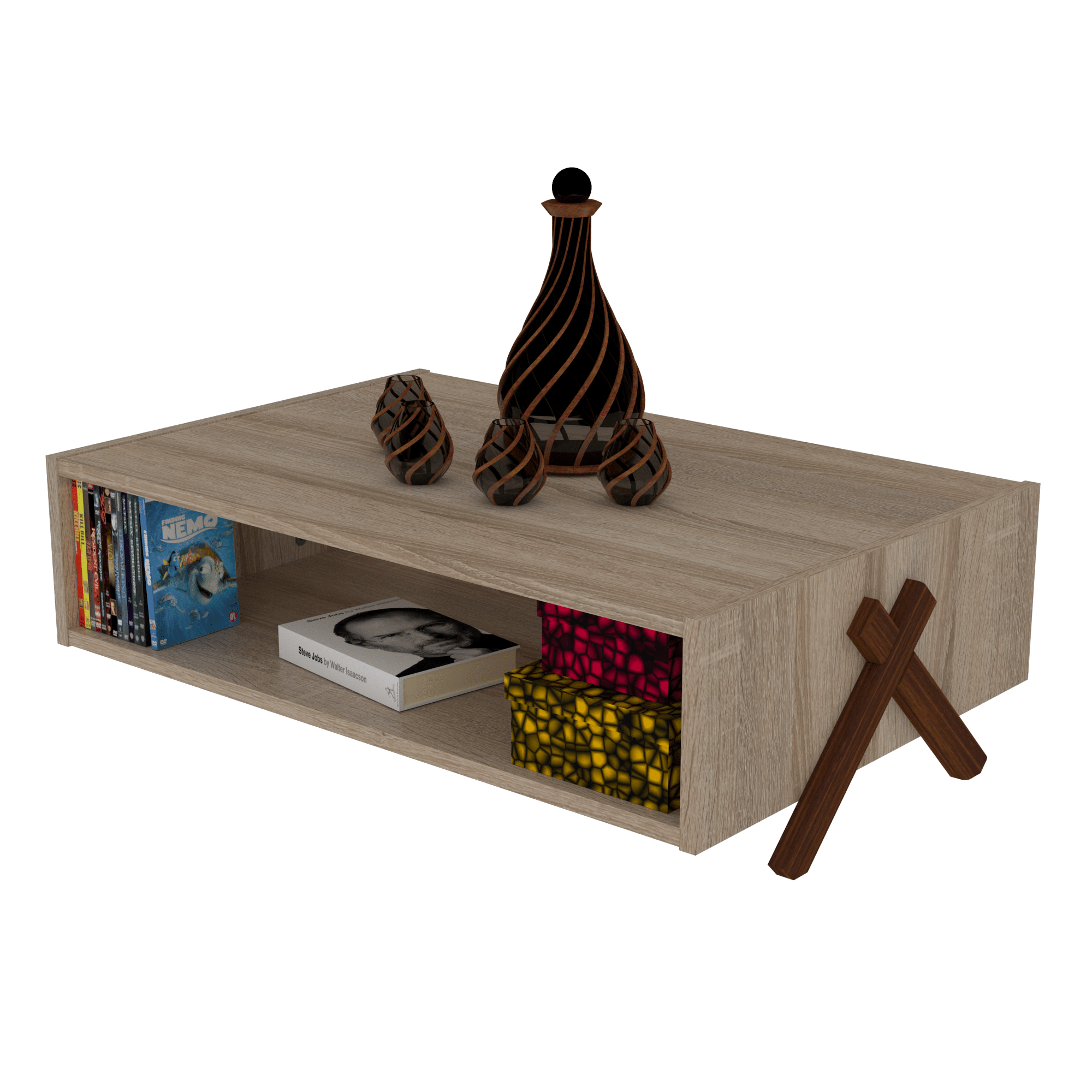 שולחן סלון רגלי X אגוז-אלון