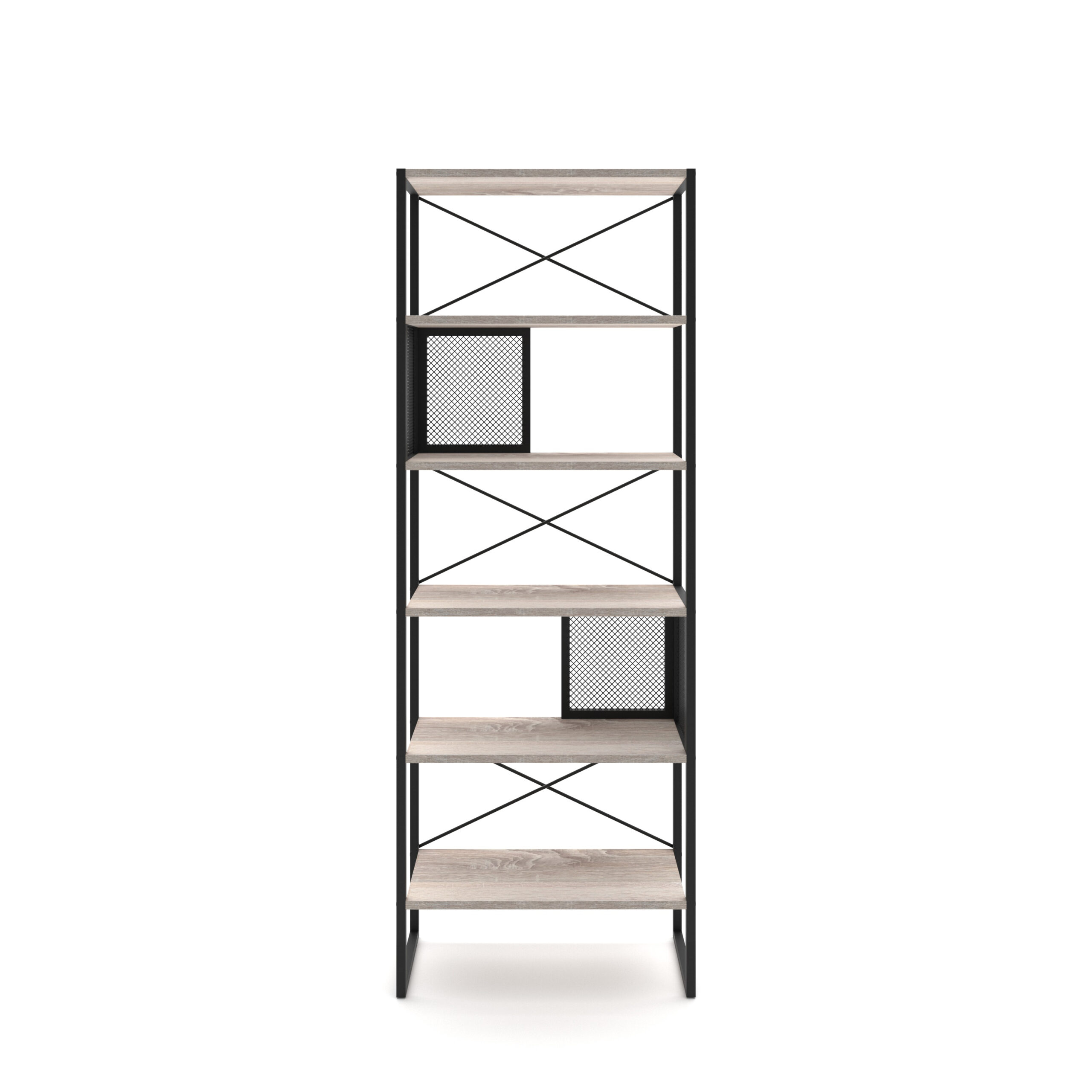 מעמד ספרייה 5 קומות מדפים משולב פרזול ורשת מתכת שחורה