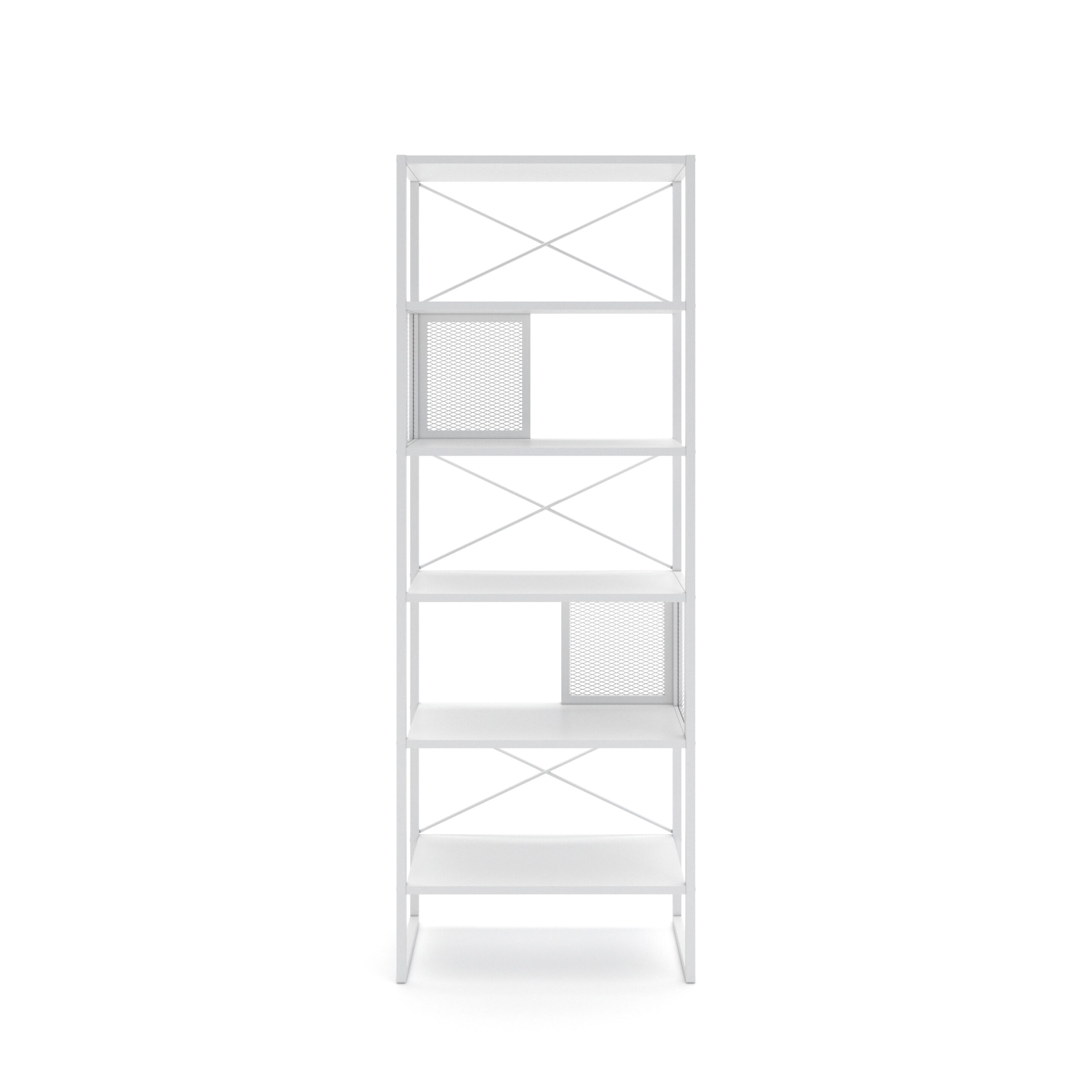 מעמד ספרייה 5 קומות מדפים משולב פרזול ורשת מתכת לבן