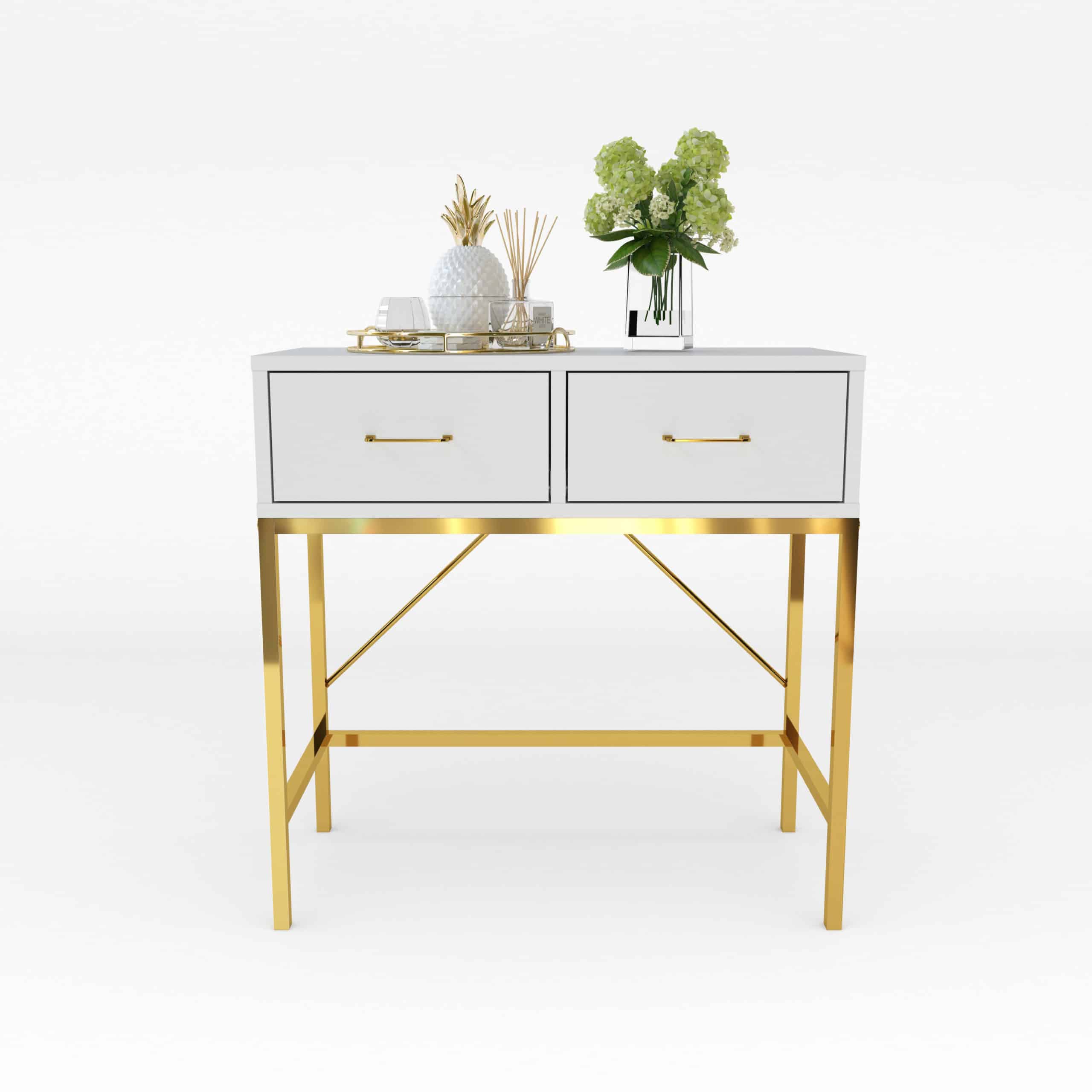 קונסולת כניסה מעוצבת דגם ליחן זהב-לבן