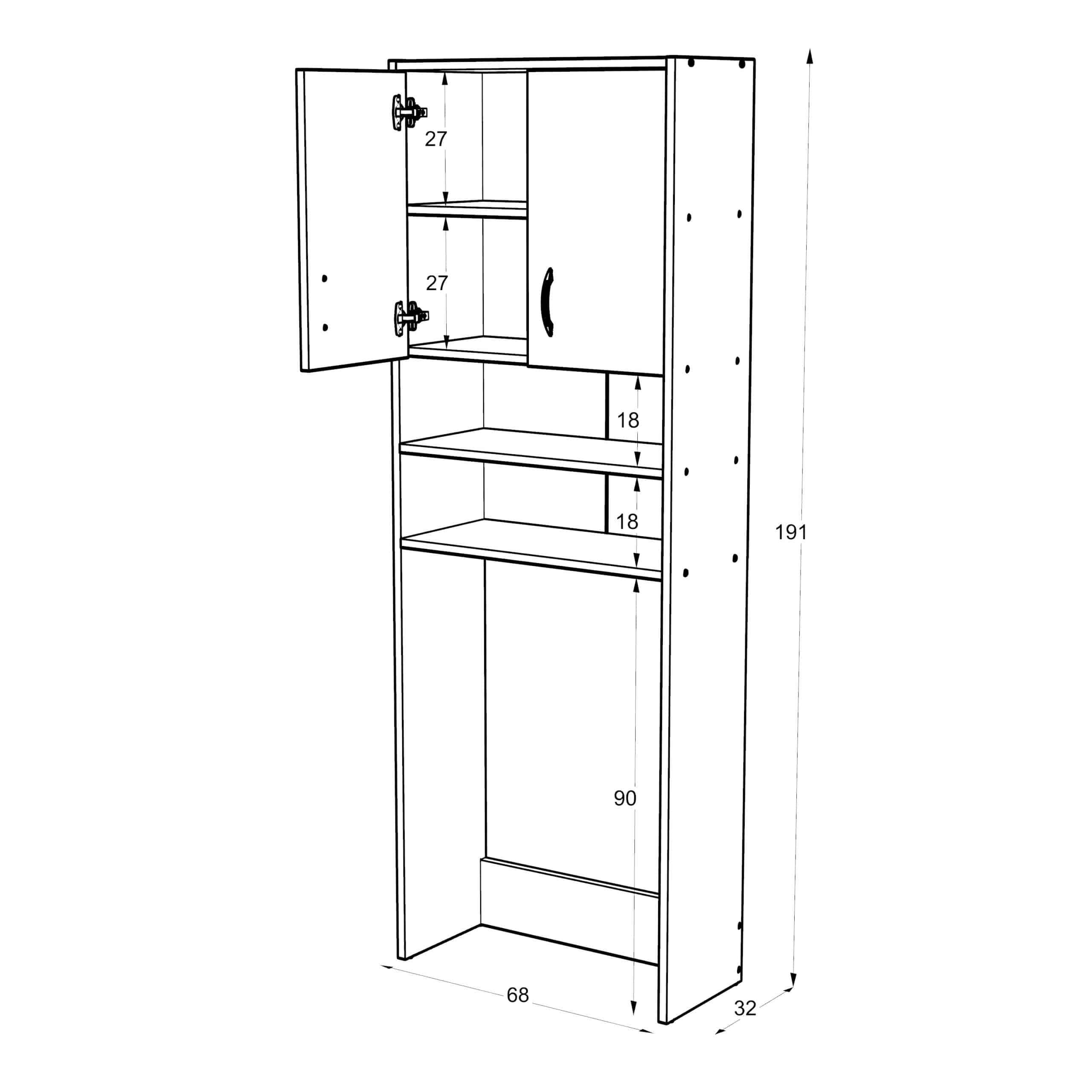 ארון שירות אחסון 4 מדפים מודולרי מעל מכונת כביסה או מייבש 191X32X68