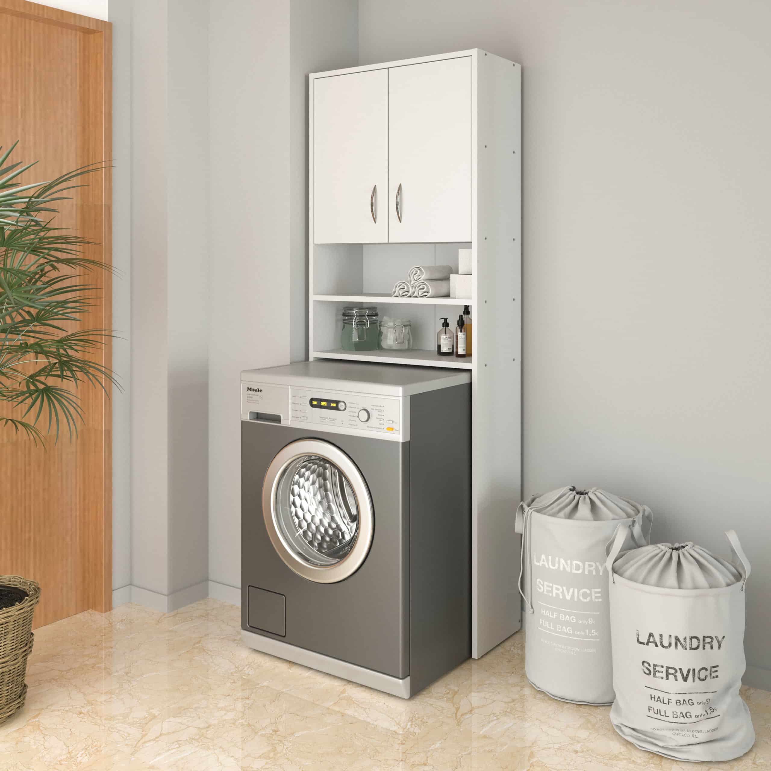 ארון שירות אחסון 4 מדפים מודולרי מעל מכונת כביסה או מייבש 191X32X68